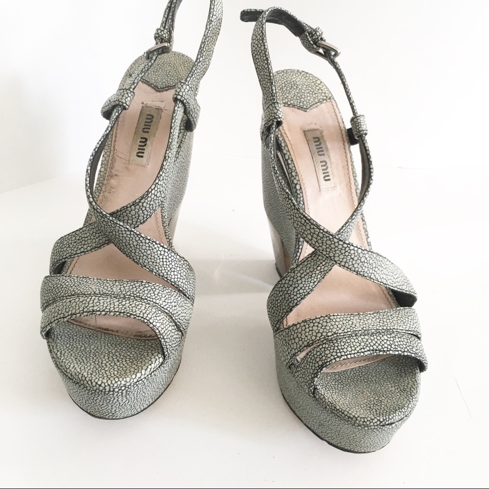 Vintage Miu Miu Leather Print Sling Back Wedges